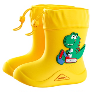 EVA恐龙儿童雨鞋加绒男童女童防滑宝宝保暖带内胆雨靴可拆卸棉套