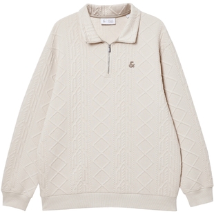 【肌理面料】杰克琼斯男装2025年冬季新款半拉链宽松卫衣外套刺绣