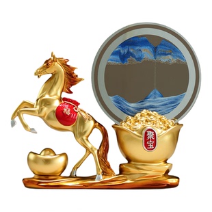 马的吉祥物摆件招财进宝元宝流沙画装饰品马上有钱高级感工艺品马