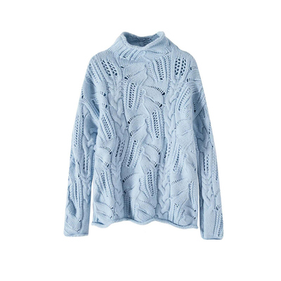 【现货】赵今麦蓝色高领镂空毛衣