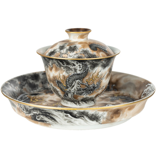 圣山景德镇高端宣墨彩宋风双龙粉彩陶瓷盖碗茶杯手绘陶瓷茶具套组