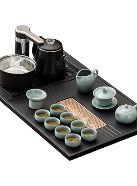 高档黑陶功夫茶具套装家用客厅全自动一体乌金瓷石茶盘烧水壶茶台