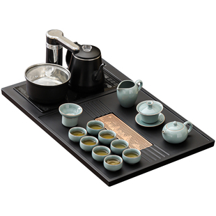 高档黑陶功夫茶具套装家用客厅全自动一体乌金瓷石茶盘烧水壶茶台