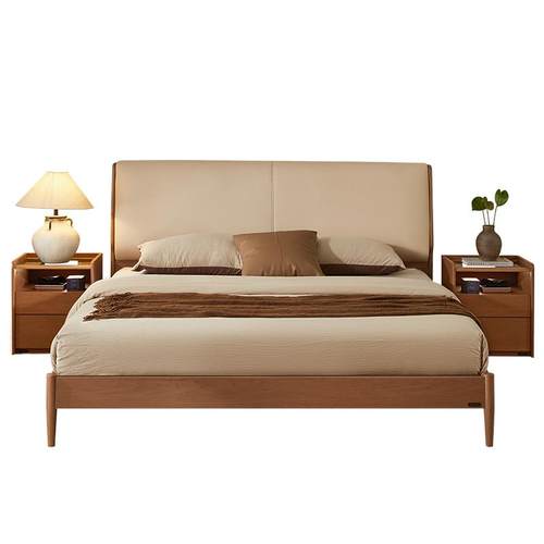 全友家居北欧风皮艺软包床主卧室1米8双人大床2025新款实木脚床