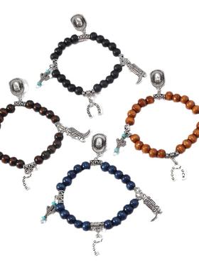 西部牛仔风手链带弹力绳