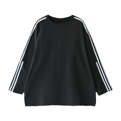 简约侧拼条中长款套头卫衣女