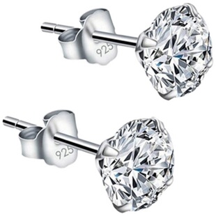 s925纯银耳钉女 仿钻锆石单钻闪螺纹光珠耳环韩版气质耳饰品 男潮