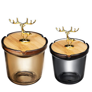 创意鹿头烟灰缸带盖办公室防风飞灰漏斗烟缸家用客厅网红个性烟盅