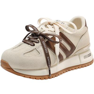 百丽透气网面阿甘鞋女秋新撞色厚底增高休闲鞋B2813CM5