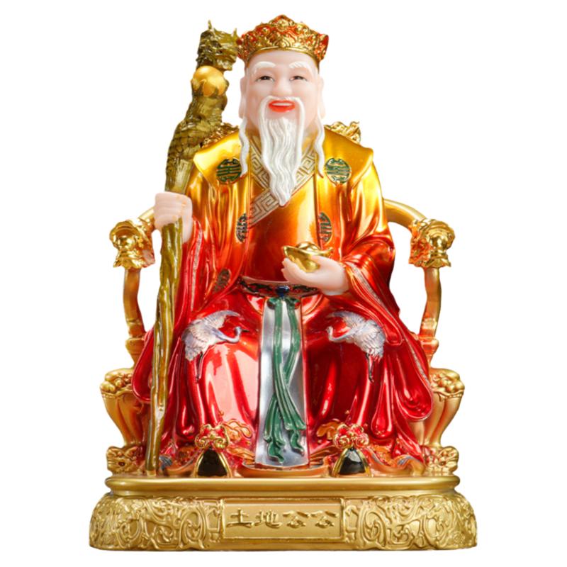 汉白玉土地公土地婆神像摆件一对家用土地爷土地奶像福德正神佛像