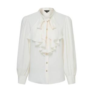 Scofield女装法式飘带荷叶领衬衫优雅飘带领长袖通勤上衣秋季