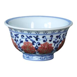 民间艺人手绘缠枝莲青花釉里红压手杯高档个人专用茶杯釉下彩茶器