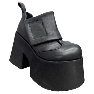 艺鞜2025秋冬新款纯牛皮魔术贴粗跟单鞋10.5cm真皮松糕厚底鞋女