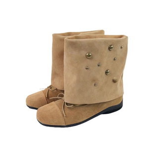 韩版两穿真皮平底短靴女复古美拉德铆钉蝴蝶结褶皱堆堆靴短款靴子