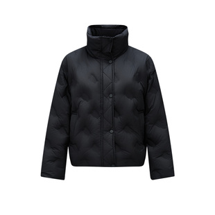 森马羽绒服女薄款千鸟格2025新款防水防风立领冬黑色无缝压胶外套