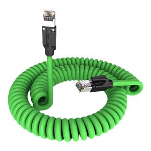 弹簧网线超六类万兆双屏蔽千兆伸缩螺旋工业高柔拖链监控专用网线