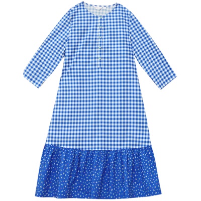 格子拼接撞色棉阁兰秀A字裙