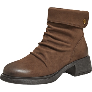 TATA他她靴子2025冬季新款时装靴加绒女鞋休闲靴短筒靴7C843DD5