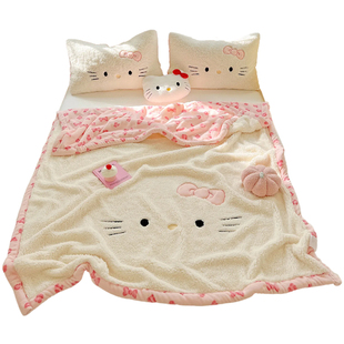 可爱kt猫牛奶绒毛毯2025新款秋冬办公室午睡毯子羊羔绒盖毯沙发毯