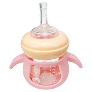 婴儿迷你小容量90ml玻璃奶瓶宝宝学习喝水宽口径吸管杯带手柄鸭嘴