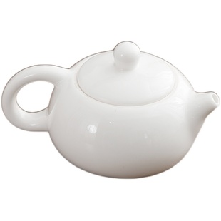千里江山羊脂玉白瓷茶壶陶瓷功夫茶具泡茶壶单壶家用中式手抓壶