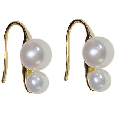 《依靠》精工纯银大小双珍珠耳钩简约素版大气高级感耳挂耳饰女