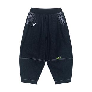 马拉丁儿童裤子26春装新款男大小童撞色格子布经典版型梭织长裤