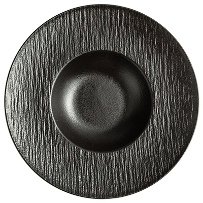 黑色圆形大码石纹草帽盘陶瓷盘创意西餐盘意大利面盘宫保鸡丁汤盘