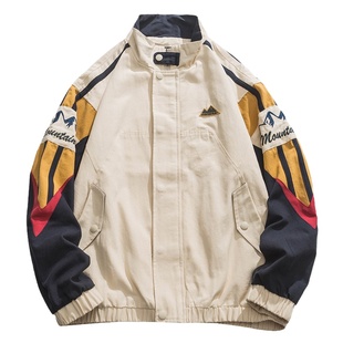 美式潮牌立领夹克男春秋季情侣bf风拼色冲锋衣男上衣宽松休闲外套