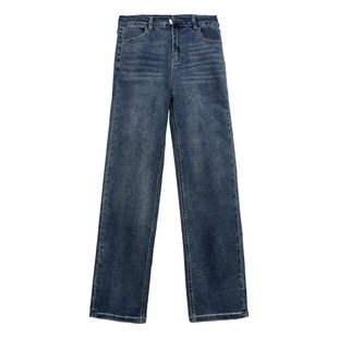 秋冬季大码胖mm梨型身材显瘦直筒复古弹力加绒老爹牛仔裤女 220斤