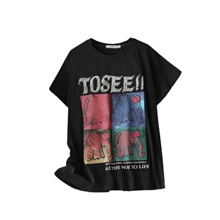 宛宛大码设计感圆领印花短袖t恤女夏季新款胖mm宽松显瘦休闲上衣