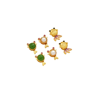 18K包金保色哑金镶贝珠小金鱼儿隔珠吊坠diy手链项链串珠饰品配件