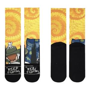 新品潮流街头毛巾底滑板运动袜个性创意梵高插画袜子男女潮袜中筒