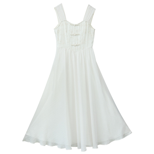 【香附子】复古中式刺绣盘扣宽肩带吊带裙侧开叉开衫女2025年夏季