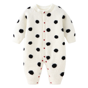 绵绵modomoma婴儿连体衣男女宝宝半边绒毛绒儿童睡衣家居服波点