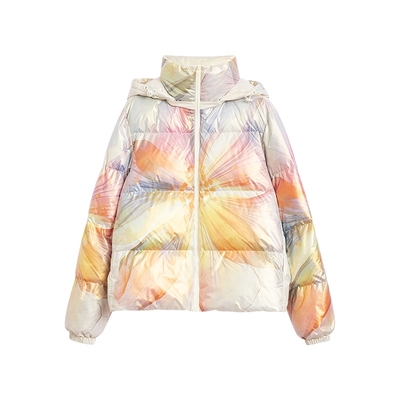 Desigual25秋冬新品镭射花卉印花连帽棉服女士外套