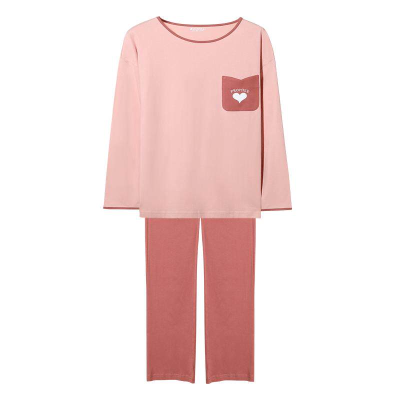真彩女睡衣套装100%棉圆领家居服
