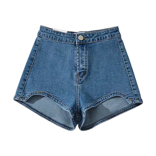 YoungGirlDay辣妹性感高腰显瘦不规则弧形显腿长包臀牛仔短裤热裤