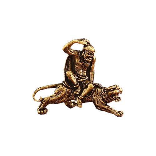 纯黄铜伏虎罗汉屋顶摆件镇宅金属铜像大号十八罗汉佛像石雕像桌面