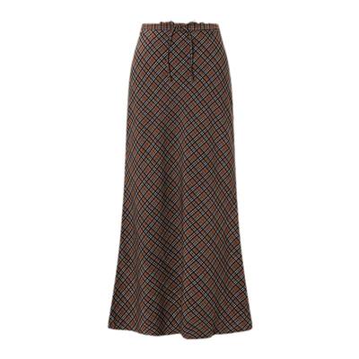 MOUSSY 秋季新品复古文艺风经典格纹长款半身裙028ISZ30-3011