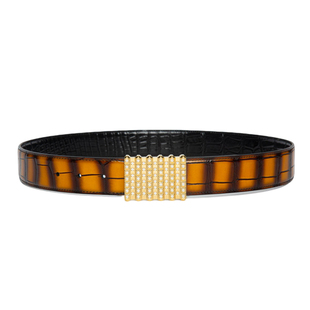 3.8宽史蒂芬满天星镶砖算盘扣双面鳄鱼皮琥珀黄手工擦色腰带