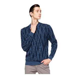 圣雪绒秋冬新款纯羊绒衫男半高领7针套衫波普图案加厚保暖