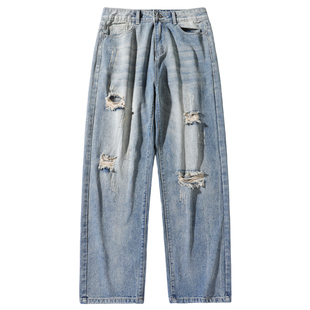 班尼路SK破洞牛仔裤男2026春季新款宽松直筒青年阔腿休闲裤子男YS