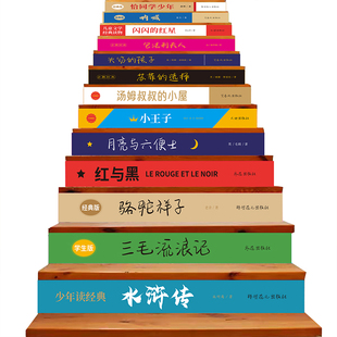 图书架楼梯贴纸装饰复古书柜书本侧面绘本台阶3D立体书店图书馆