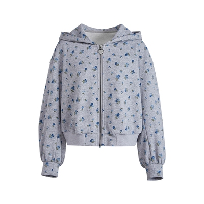 阔色灰色碎花外套半身裙裤两件套