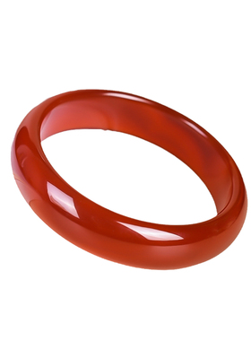 天然红玛瑙手镯女冰种红玉髓玉镯原色正红色扁条正镯平安镯