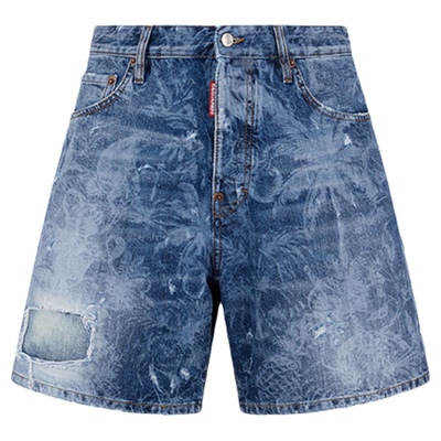 【首降8折】DSQUARED2/D2次方 26春夏男士热带印花破洞牛仔短裤