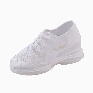 古风运动汉服小白鞋女内增高中国风鞋子软底舒适妈妈绣花布鞋夏季