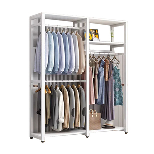 简易衣柜家用卧室落地衣帽开放式布衣柜钢木组合出租房收纳衣架