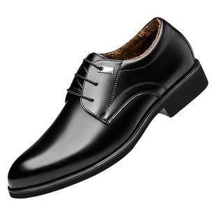 稻草人皮鞋男款冬季加绒保暖商务正装男鞋增高鞋休闲软底真皮棉鞋